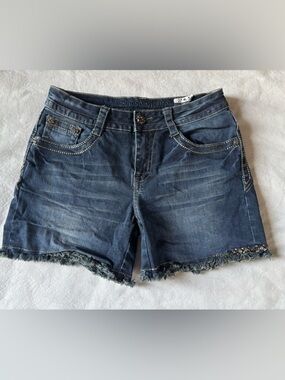 Rose Royce Embellished Denim Shorts Studded Bow Raw Hem Size 27 Y2K
